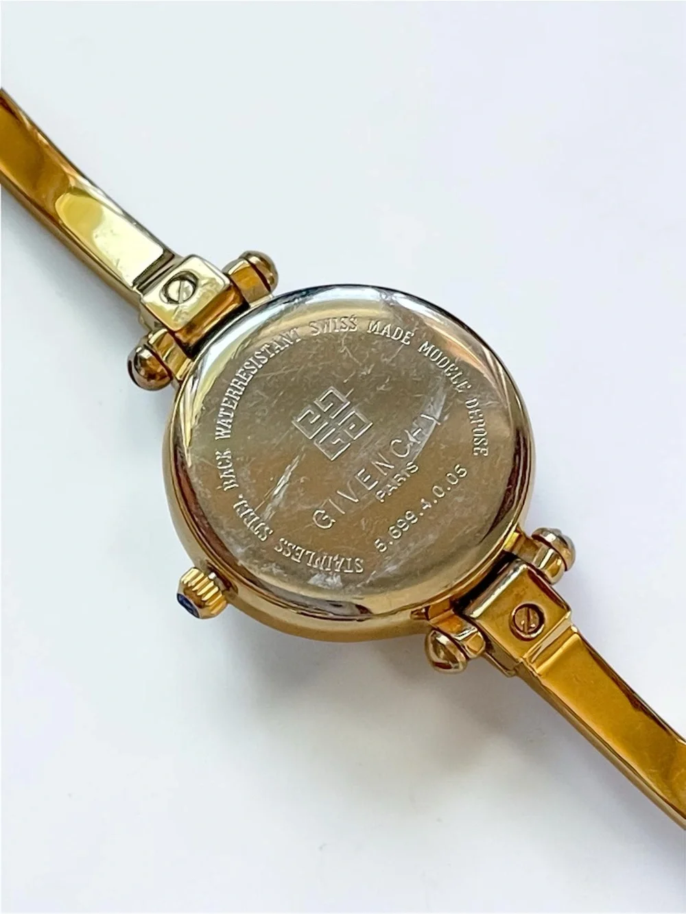 Vintage Givenchy Bangle Watch Gold Plated, Blue Dial